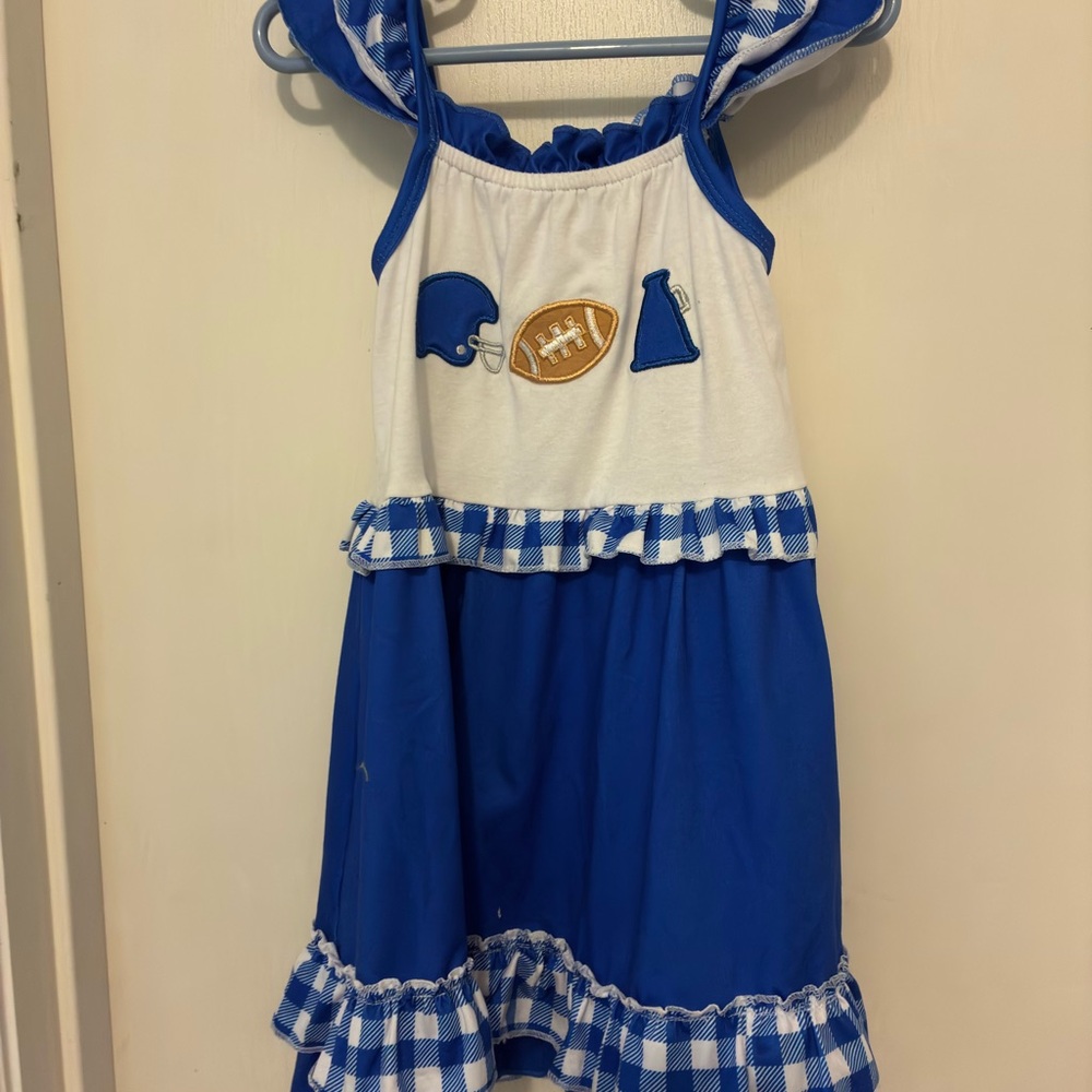 Girls Blue and White Football Appliqué Sundress by